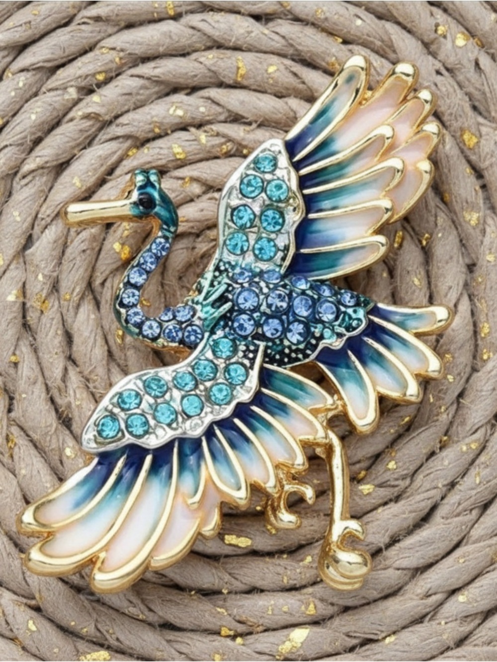 New Gold-Tone Crane Brooch (2” wide x 1.4” tall) (Version 9)